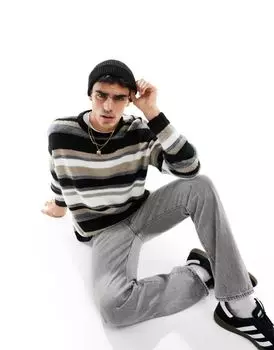 Однотонный вязаный свитер оверсайз в фактурную полоску ASOS DESIGN