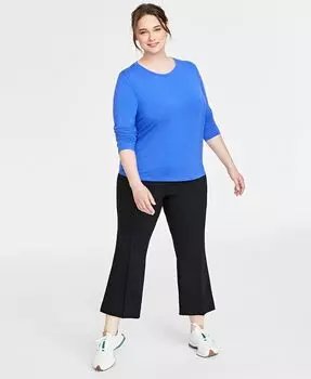 Однотонный вязаный топ больших размеров с длинными рукавами и круглым вырезом On 34th, синий