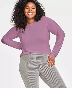 Однотонный вязаный топ больших размеров с длинными рукавами и круглым вырезом On 34Th, зеленый