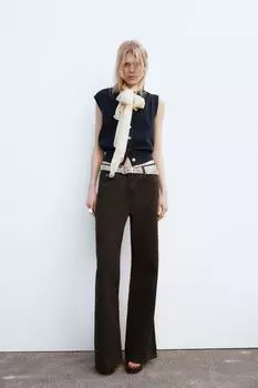 Однотонный вязаный жилет ZARA, темно-синий