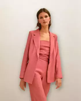 Однотонный женский блейзер с застежкой на пуговицы и воротником с лацканами Noon, розовый