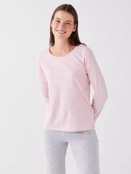 Однотонный женский пижамный комплект с круглым вырезом и длинными рукавами LCW DREAM, серый меланж с принтом