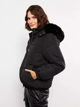 Однотонный женский пуховик с капюшоном и длинными рукавами LCW Casual