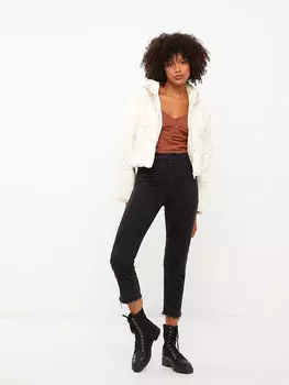 Однотонный женский пуховик с капюшоном и длинными рукавами LCW Casual