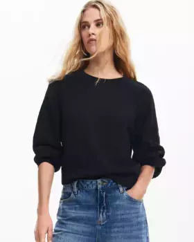 Однотонный женский свитер с фактурными рукавами Desigual, черный