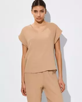 Однотонный женский топ с V-образным вырезом и короткими рукавами Parfois, коричневый