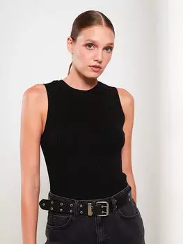 Однотонный женский трикотаж с круглым вырезом Майка LCW Vision