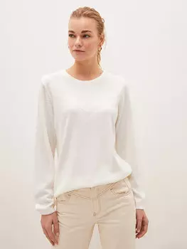 Однотонный женский трикотажный свитер с круглым вырезом и длинными рукавами LCWAIKIKI Basic, экрю меланж