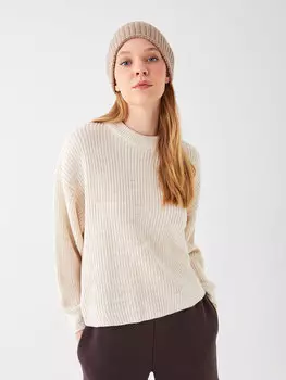 Однотонный женский трикотажный свитер с круглым вырезом и длинными рукавами LCW Casual, цвет кожи