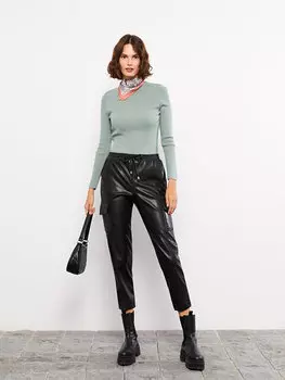 Однотонный женский трикотажный свитер с круглым вырезом и длинными рукавами LCW Casual, сизый