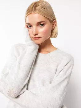 Однотонный женский трикотажный свитер с круглым вырезом и длинными рукавами LCW Casual, светло-серый