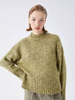 Однотонный женский трикотажный свитер с круглым вырезом и длинными рукавами LCW Casual, зеленый