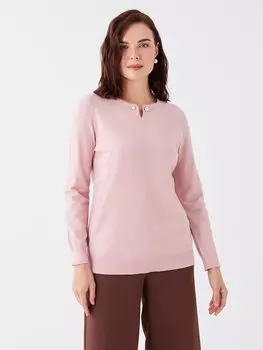 Однотонный женский трикотажный свитер с круглым вырезом и длинными рукавами LCW Grace, светлая сушеная роза