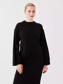 Однотонный женский трикотажный свитер с круглым вырезом и длинными рукавами LCW Vision, новый черный