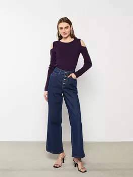 Однотонный женский трикотажный свитер с круглым вырезом и длинными рукавами LCWAIKIKI Basic, слива