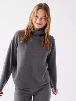 Однотонный женский трикотажный свитер с водолазкой и длинными рукавами LCW Casual, антрацит меланж