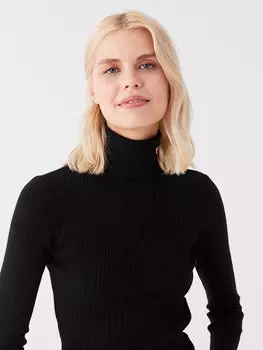 Однотонный женский трикотажный свитер с водолазкой и длинными рукавами LCW Casual, новый черный