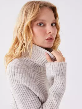 Однотонный женский трикотажный свитер с водолазкой и длинными рукавами LCW Casual, светло-серый