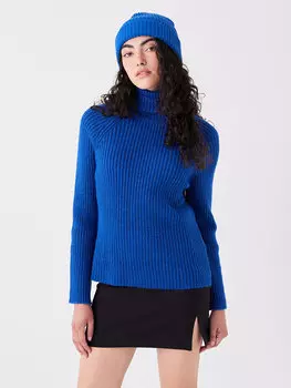 Однотонный женский трикотажный свитер с водолазкой и длинными рукавами LCW Casual, темно-синий