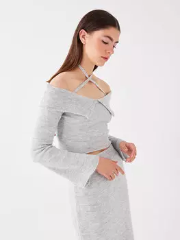 Однотонный женский трикотажный свитер с вырезом лодочкой и длинными рукавами XSIDE