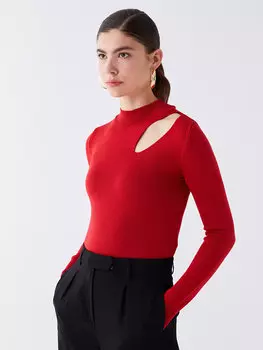 Однотонный женский трикотажный свитер с высоким воротником и длинными рукавами LCW Vision, светло-красный