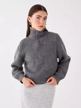 Однотонный женский трикотажный свитер с высоким воротником и длинными рукавами XSIDE, серый меланж