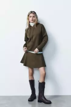 Однотяжная трикотажная толстовка с капюшоном ZARA, хаки