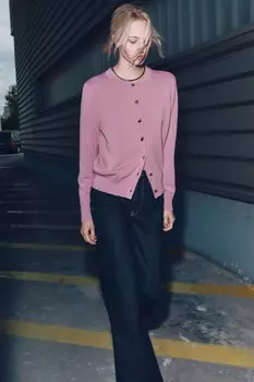 Однотяжной кардиган с золотыми пуговицами ZARA, пыльно-розовый