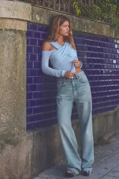 Однотяжной трикотажный многосторонний топ ZARA, светло-голубой