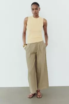 Однотяжной трикотажный топ с контрастной отделкой ZARA, масло