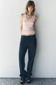 Однотяжной трикотажный топ с контрастной отделкой ZARA, светло-розовый