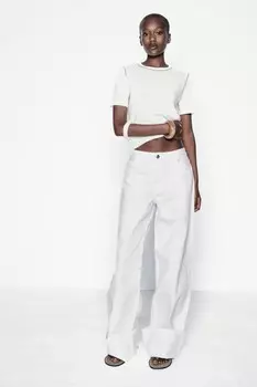 Однотяжной трикотажный топ с контрастной отделкой ZARA, черный/белый
