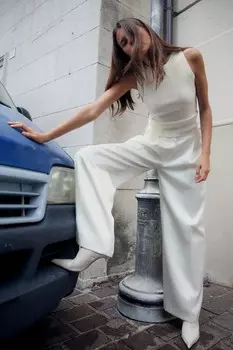 Однотяжной трикотажный топ ZARA, экрю