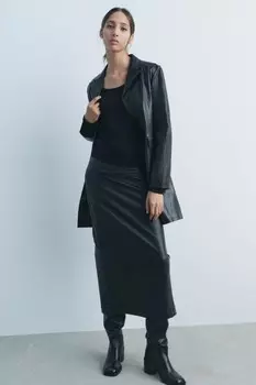 Однотяжной трикотажный топ ZARA, черный