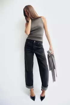 Однотяжной трикотажный топ ZARA, серо-коричневый