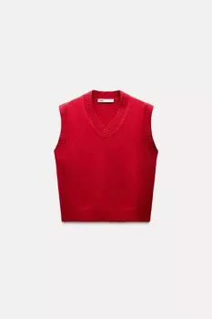 Однотяжной трикотажный жилет ZARA, красный