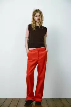 Однотяжной вязанный жилет ZARA, темно-коричневый