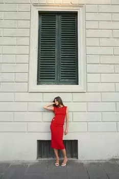 Однотрикотажная юбка миди ZARA, красный