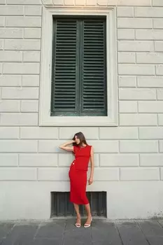 Однотрикотажная юбка миди ZARA, красный