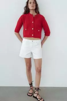 Однотрикотажный кардиган ZARA, красный
