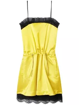 Off-White атласное платье мини с кружевом, желтый