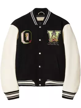 Off-White бомбер с цветочной вышивкой, черный