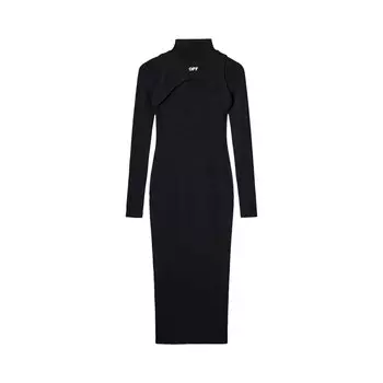 Off-White Длинное круглое платье в рубчик Off-White, Черный/Белый