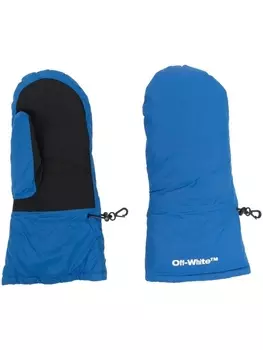 Off-White дутые варежки с логотипом, синий