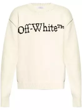 Off-White джемпер из хлопчатобумажной вязки с логотипом-интарсией, нейтральный цвет