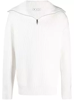 Off-White джемпер в рубчик с воротником на молнии, белый