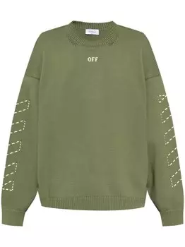 Off-White джемпер вязаный с вышитым логотипом, зеленый