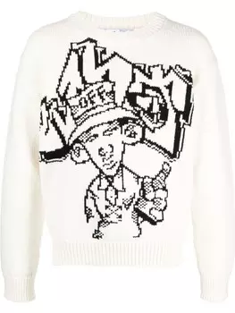Off-White джемпер вязки интарсия с графичным узором, белый