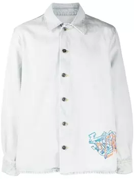 Off-White джинсовая рубашка с принтом граффити, нейтральный цвет