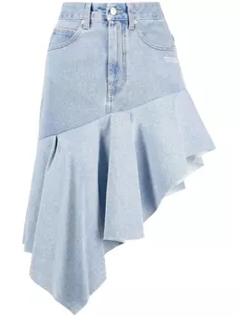 Off-White джинсовая юбка асимметричного кроя с оборками, синий